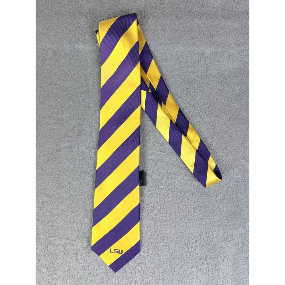 LSU Tigers Mens Purple Gold Striped 100% Silk Necktie NWT NCAA Collegiate Colony